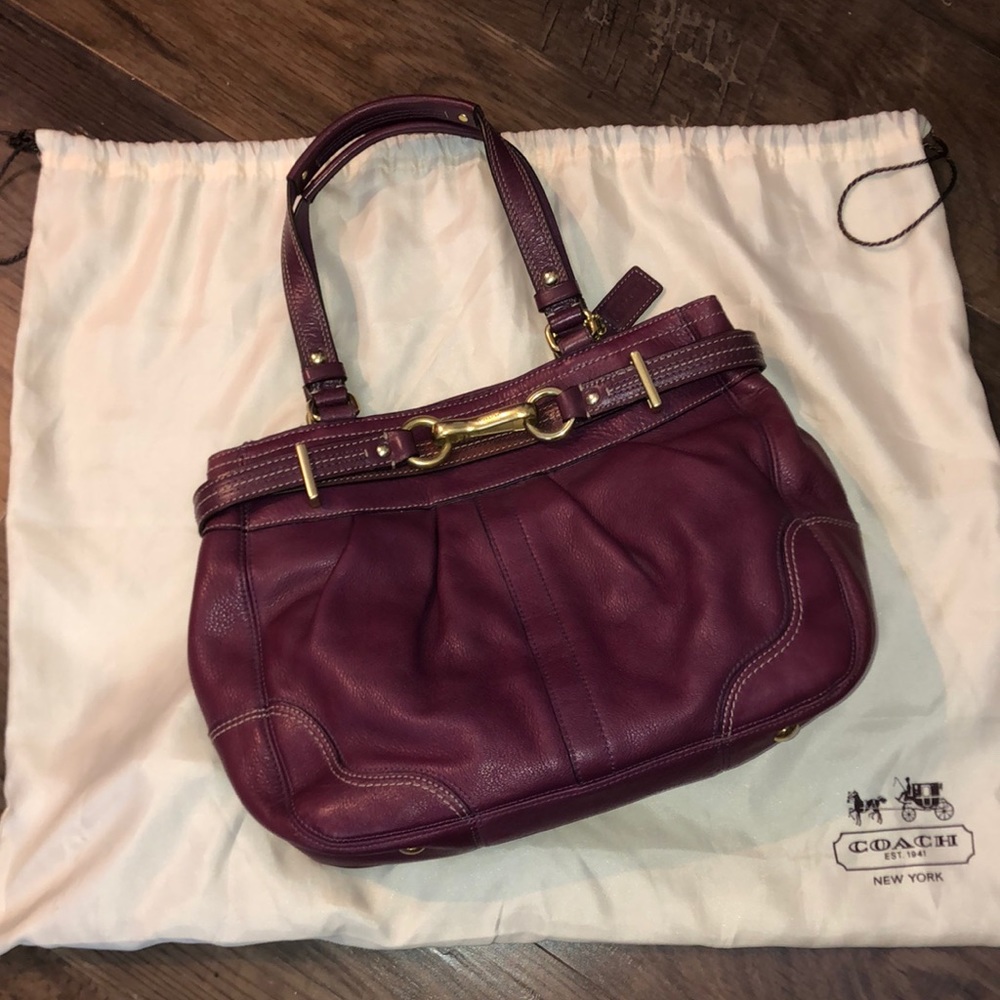 COACH Hamptons Pebbled Leather Carryall- Berry